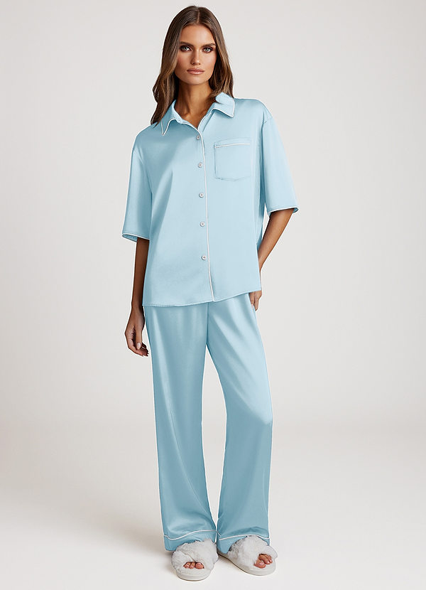 front Sky Blue Contrast-trimmed Pajama Set