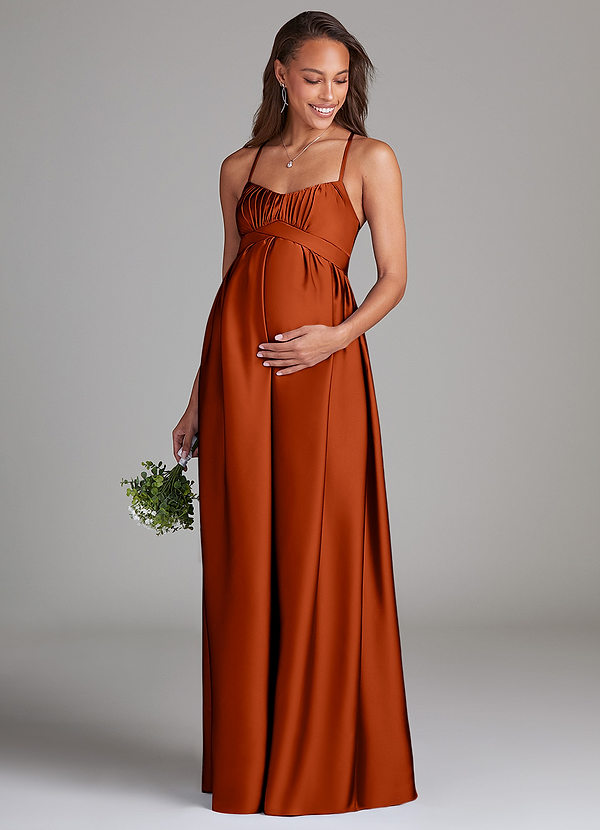 Azazie Llana Gravid brudtärna Klänningar Klänning A-Linje med fickor Golvlängd Stretch Satin image1
