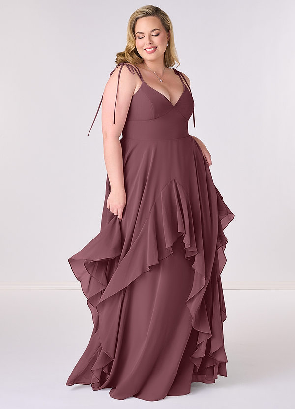 Barbie ♥ Azazie Bridesmaid Dresses Sangria A-Line Bow Chiffon Dress image1