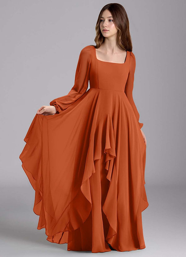 Azazie Clara Junior Robe Trapèze en Mousseline de soie Blouson Orange Brûlée image1