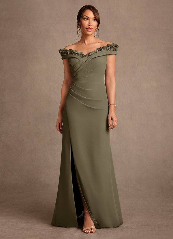 Azazie Jettie Mother of the Brides Dresses Willow Green Sheath Pleated Chiffon Dress image1