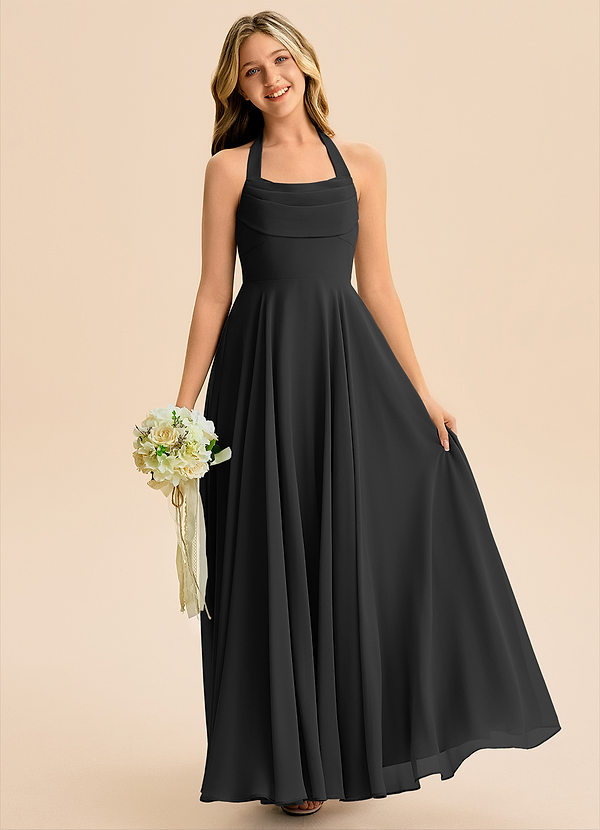 Azazie Kady Junior Black A-Line Sweetheart Neckline Chiffon Dress image1