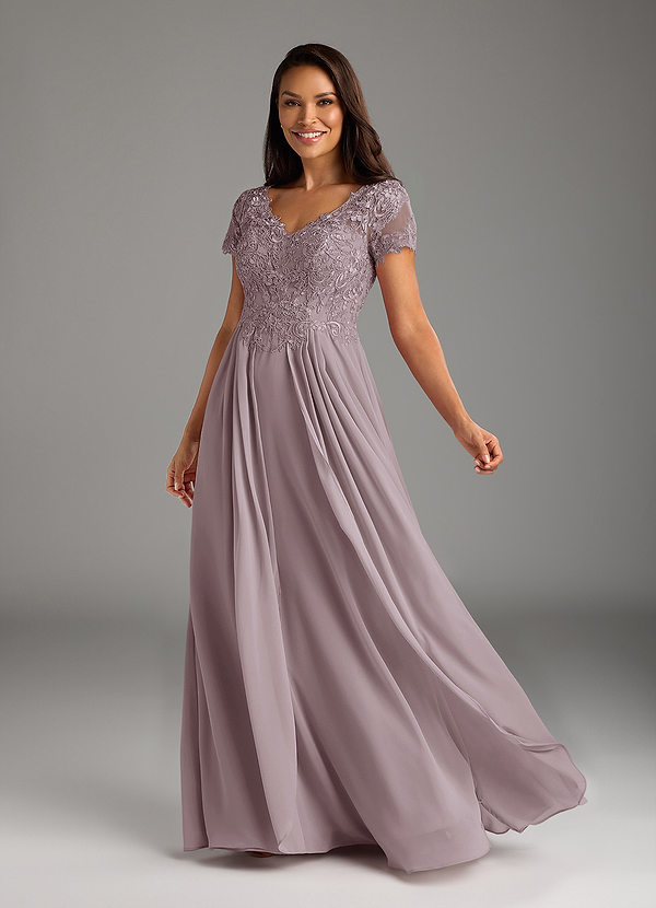 Azazie Dunja Mother of the Brides Dresses Dusk A-Line V-Neck Lace Chiffon Dress image1