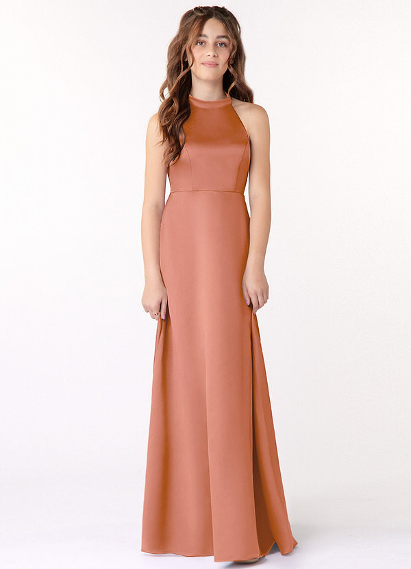 Azazie Laurel Junior MAI TAI A-Line Matte Satin Dress image1