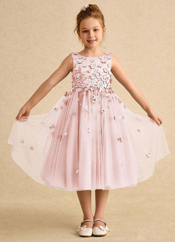 Azazie Lana Flower Girl Dresses Blushing Pink A-Line Sleeveless Matte Satin Dress image1