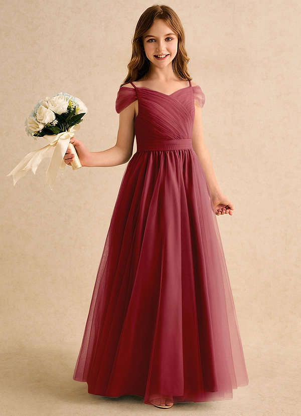 Azazie Yuna Girls Formal Vestidos de Niña de Flores Vestido de Granada de Tul de Corte en A con Vestidos sin tirantes image1