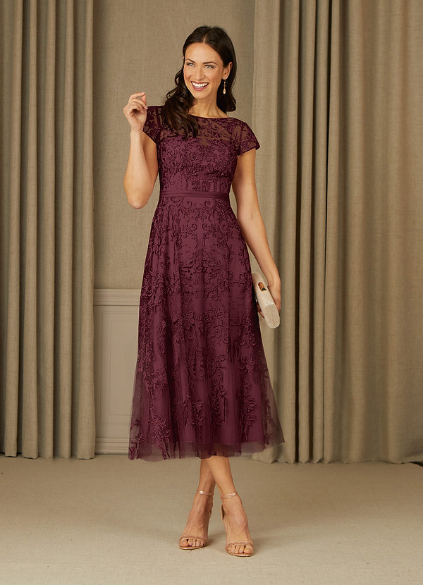 Azazie Sanna Mother of the Brides Dresses Cabernet A-Line Scoop Lace Tulle Dress image1