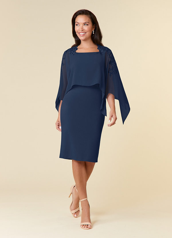 Azazie Maryam Mother of the Brides Dresses Dark Navy Sheath Lace Chiffon Dress image1
