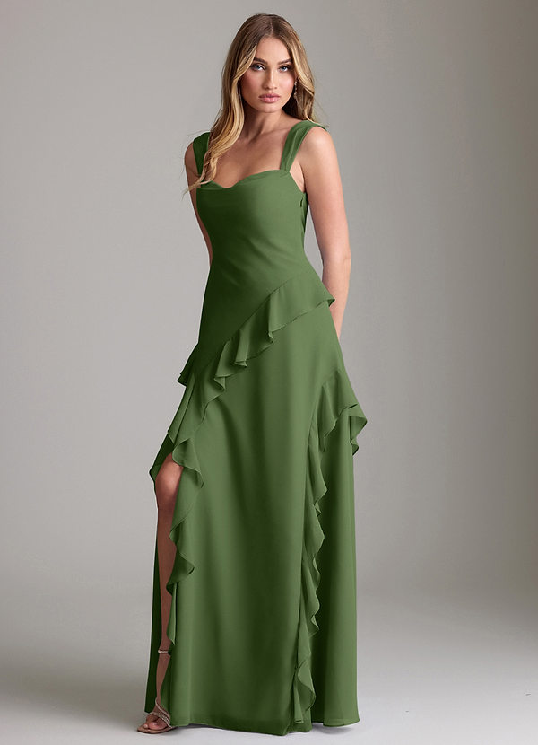 Azazie Sloane Bridesmaid Dresses Olive A-Line Sweetheart Neckline Chiffon Dress image1