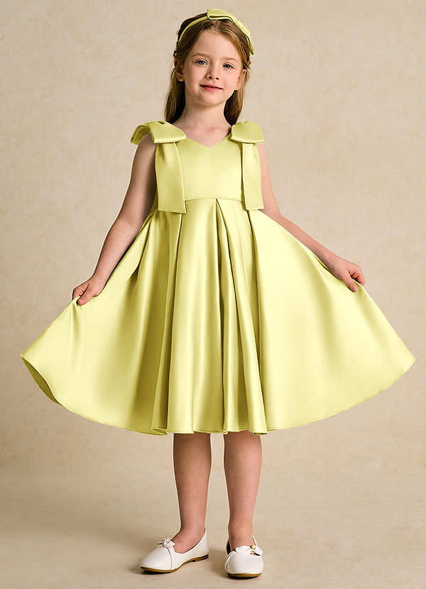 Azazie Guppie Blumenkinder Kleider Ballkleid Plissee Matte Satin Kleid Zitronensorbet image1