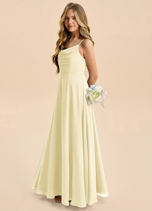 Azazie Gia Junior Lemon Sorbet A-Line Pleated Chiffon Dress image1