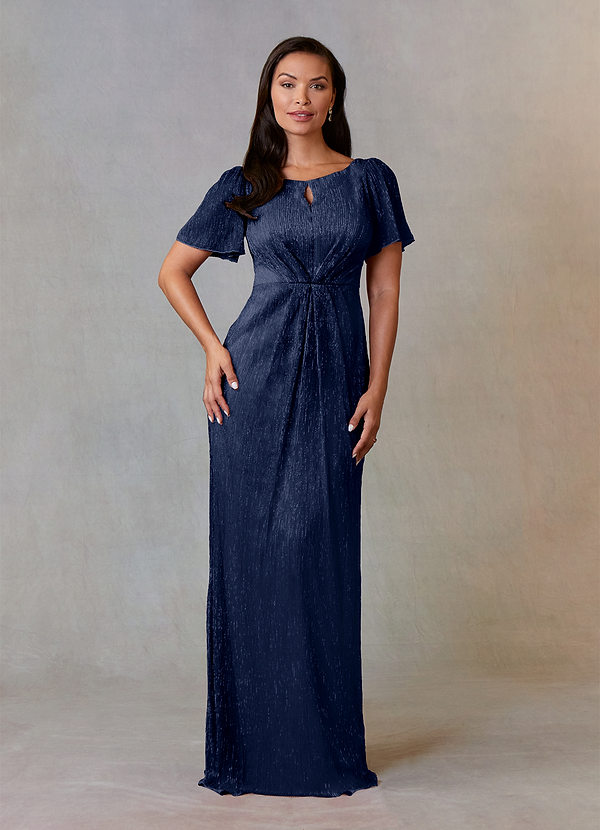 Upstudio Alameda Mother of the Brides Dresses Dark Navy A-Line Ruched Metallic Mesh Dress image1