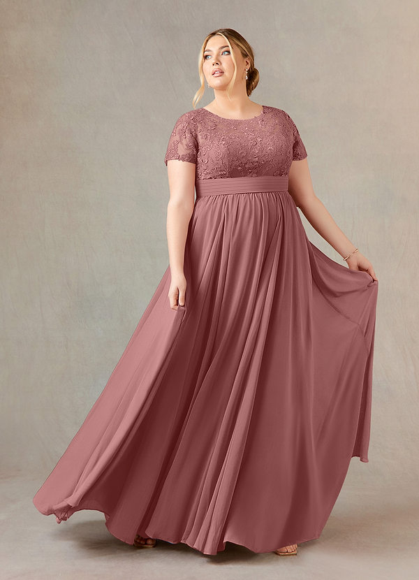 Azazie Annette Robe Mère de la Mariée & du Marié Robe Trapèze en Mousseline de soie Dentelle Rose Du Désert image1