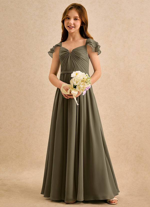 Azazie Meimei Girls Formal Bloemenmeisjes Jurken A-Lijn Jurk van Chiffon Geplooid Wilgengroen image1