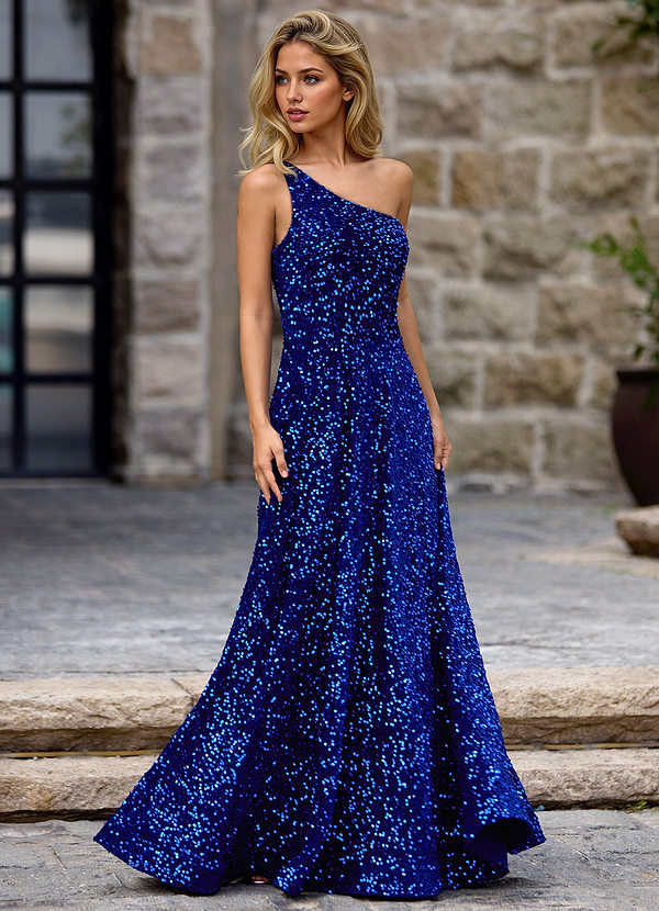 Opulent Royal Blue Velvet Sequins Prom Dress image1