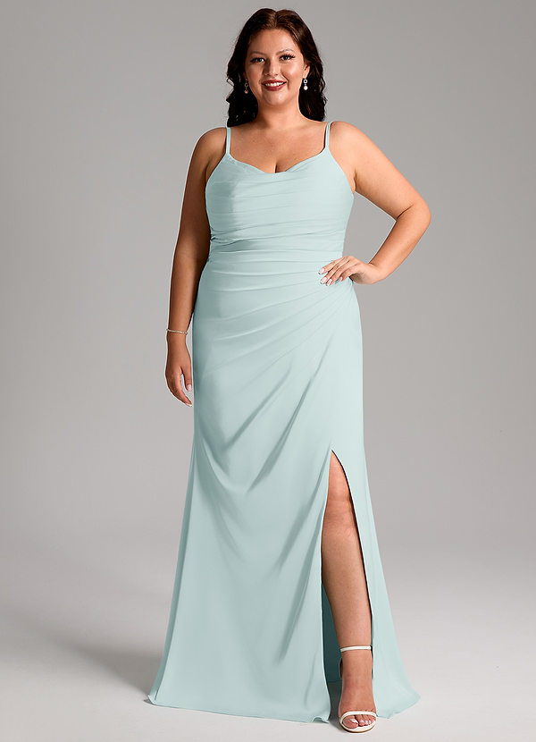 Azazie Deandra Brautjungfernkleider Meerjungfrau-Linie Plissee Stretch-Satin Kleid Nebel image1