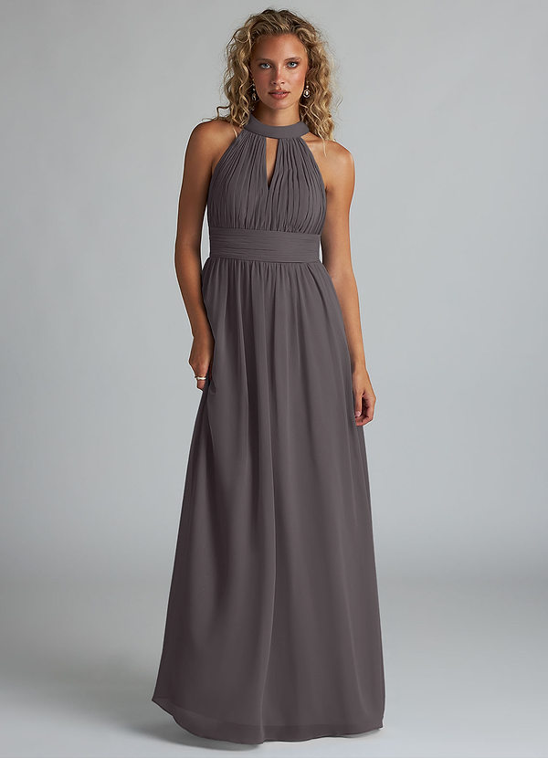 Azazie Camella Bridesmaid Dresses Steel Grey A-Line Pleated Chiffon Dress image1