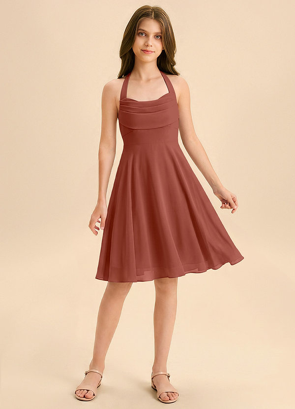 Azazie Kady Junior Vestido de Castaño de Gasa de Corte en A con Escote de Corazón image1