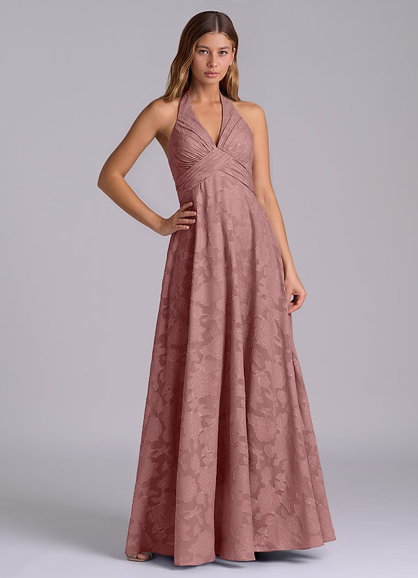 Azazie Tessie Brudtärneklänningar Klä av A-Linje i Blommig Utbrändhet Plisserad Dammig Ros image1