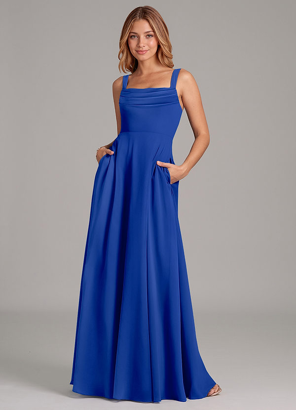 Azazie Shaude Bridesmaid Dresses Royal Blue A-Line Pleated Chiffon Dress image1