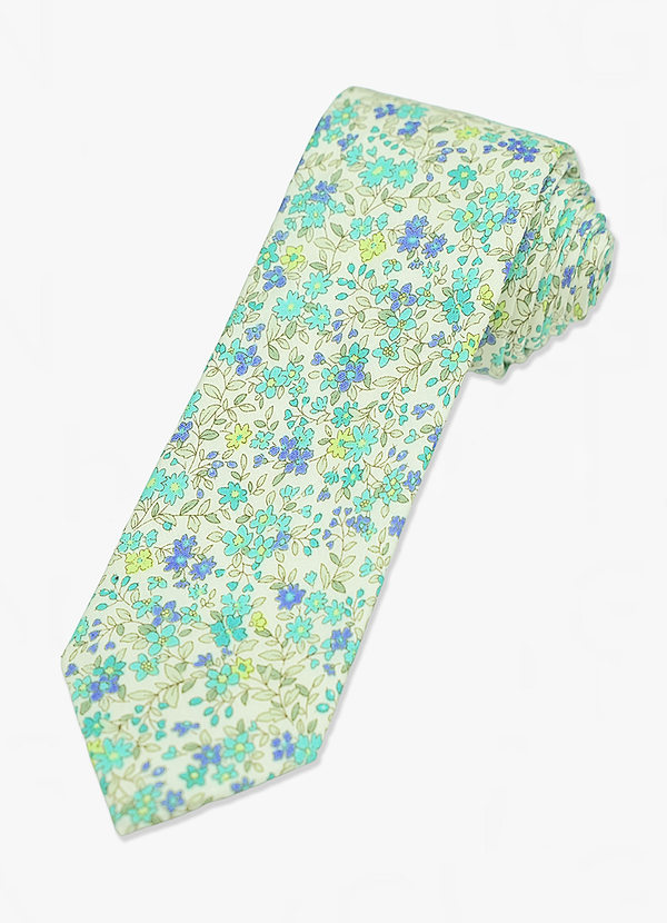 front Green Meadow Floral Skinny Tie