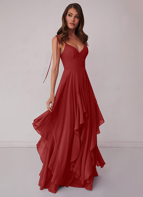 Barbie ♥ Azazie Bridesmaid Dresses Rust A-Line Bow Chiffon Dress image1