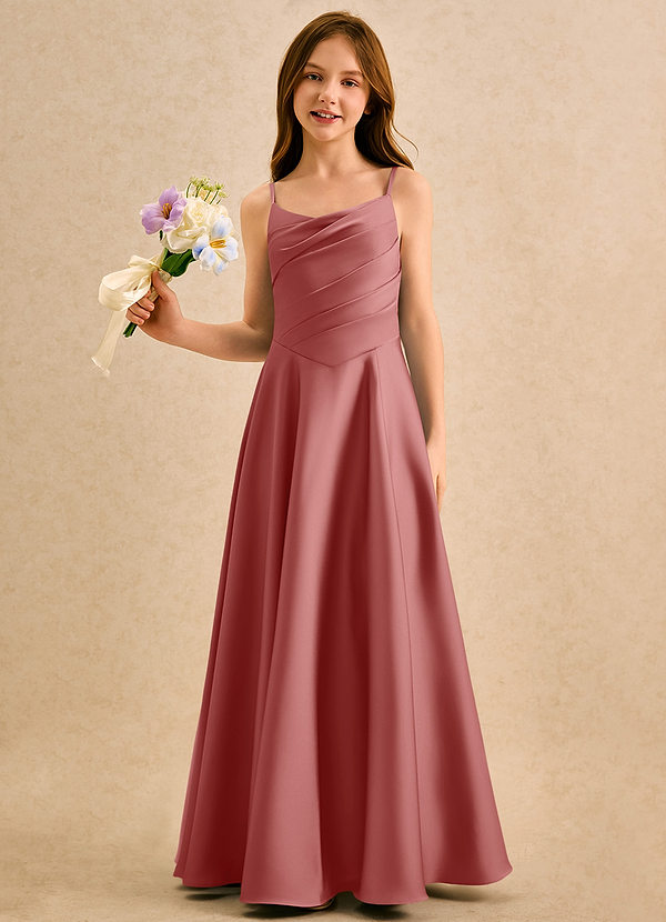 Azazie Coconut Girls Formal Flower Girl Dresses Vestido Rosa Antiga de Cetim elástico de Linha A com Plissado image1