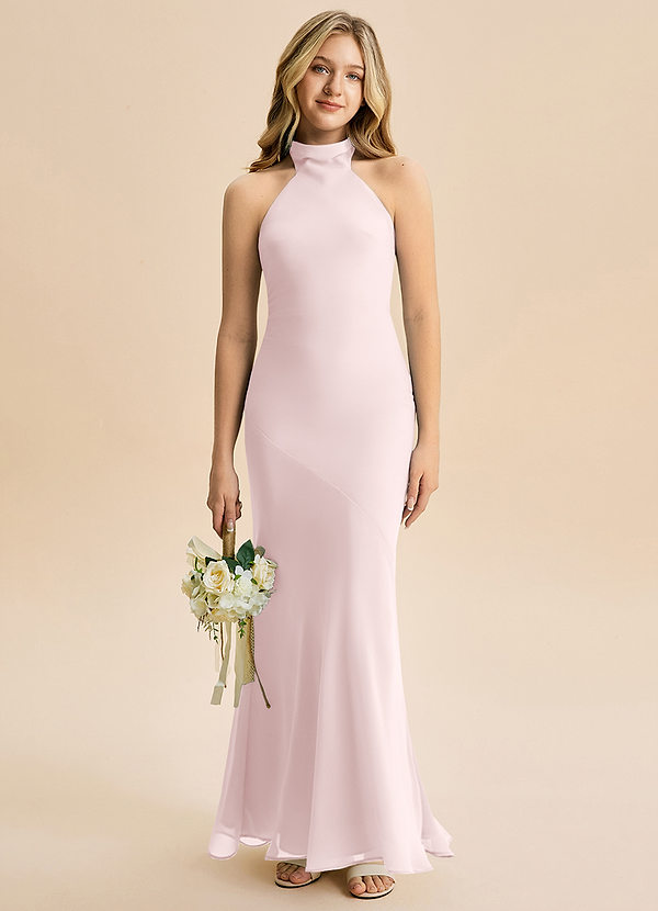 Azazie Velli Junior Vestido Rosa Corado de Chiffon de sereia com Pescoço alto image1