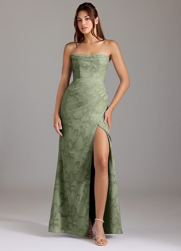 Azazie Leonis Vestidos de dama de honor Vestido Pistacho de Devorado Floral de Corte Recto Convertible con Palabra de honor image1