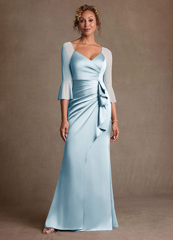 Azazie Nampa Vestidos de Madre de la Novia Vestido de Azul Cielo de Malla de Corte Recto con Plisado image1