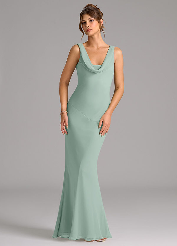 Azazie Rylina Bridesmaid Dresses Agave Mermaid Pleated Chiffon Dress image1
