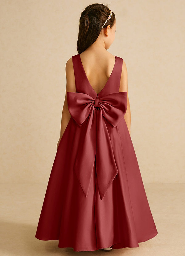 Azazie Pipsy Flower Girl Dresses Rust A-Line Bow Matte Satin Dress image1
