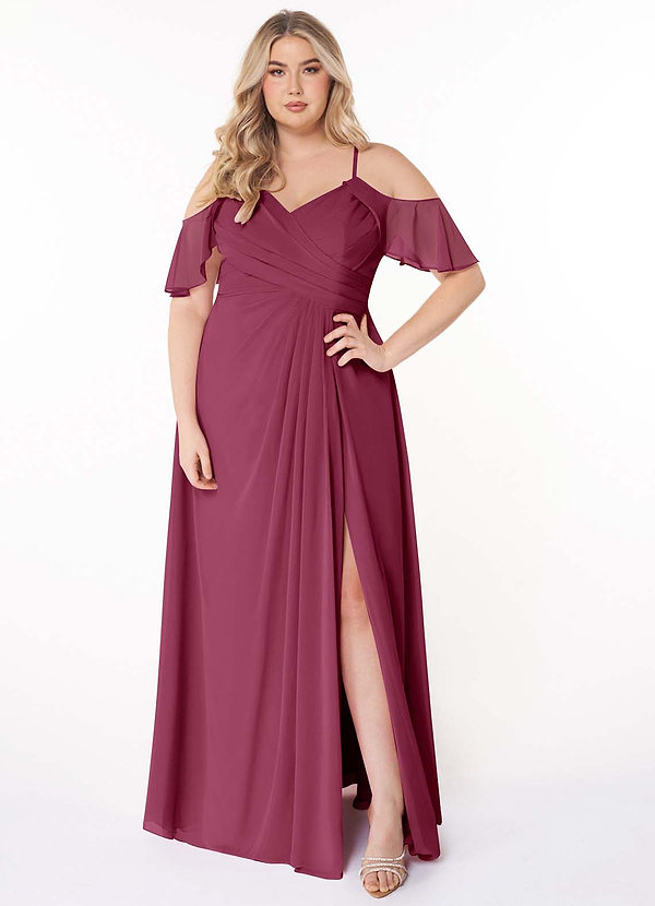Azazie Dakota Bridesmaid Dresses Mulberry A-Line V-Neck Pleated Chiffon Dress image1