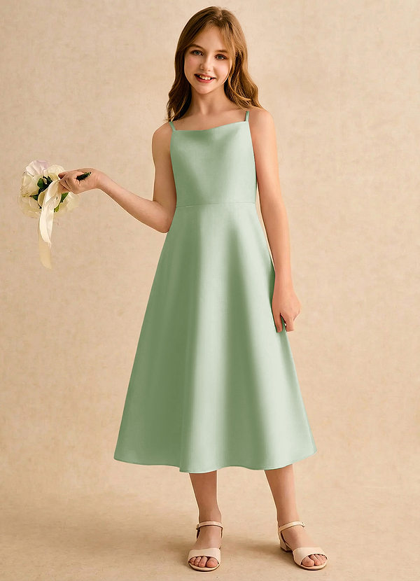 Azazie Jaella Girls Formal Sukienki dla dziewczynek sypiących kwiaty Linia A Pofałdowany Matowy satynowy Długość herbaty Sukienka image1