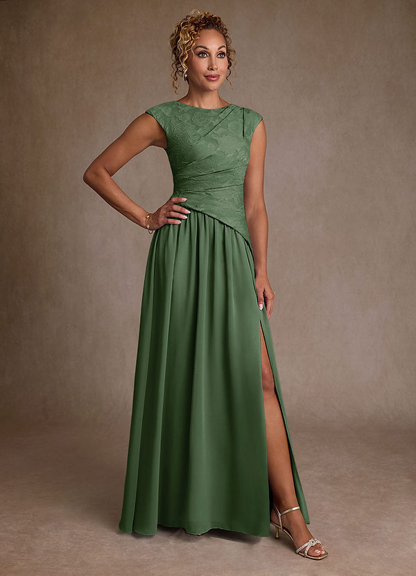 Azazie Kalleen Mother of the Brides Dresses Eucalyptus A-Line Pleated Chiffon Dress image1