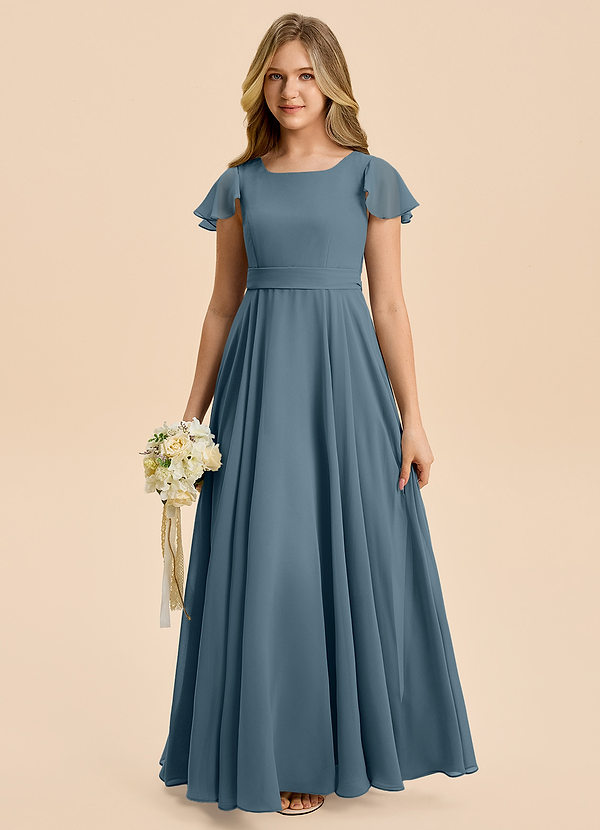 Azazie Cady Junior Abito A-Line in Chiffon Plissettato Crepuscolo image1