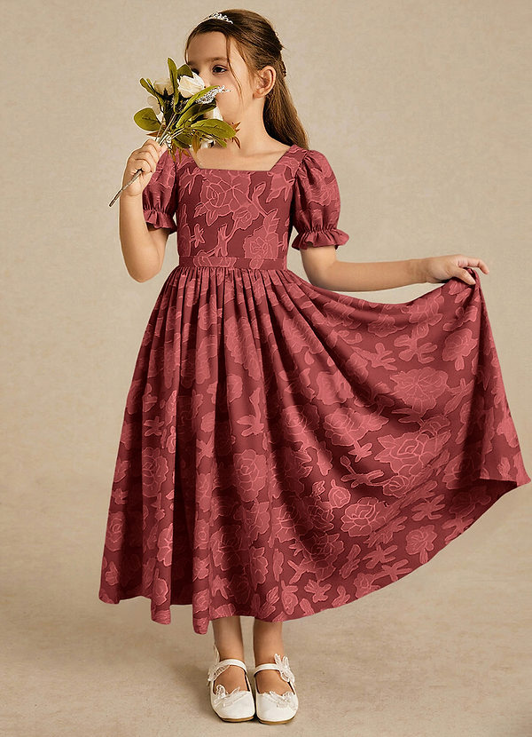 Joss Flower Girl Dresses Terracotta A-Line with Sleeves Floral Burnout Dress image1