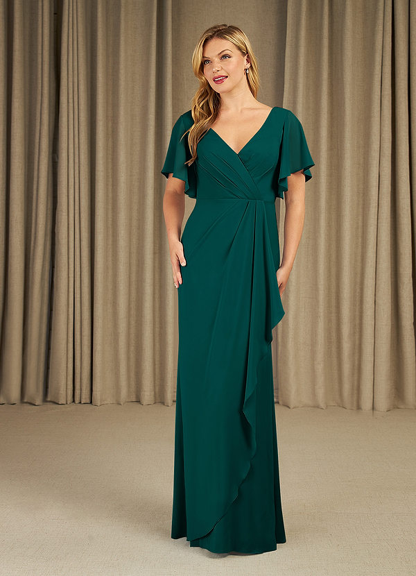 Pino Azazie Song Vestido De Sirena Cuello En V Plisado Al Ras Del Suelo Pino azazie song vestido de sirena cuello en v plisado al ras del suelo