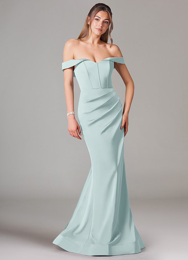 Azazie Everly Vestidos Dama de Honor Vestido de Neblina de Satén Elástico de Corte Sirena Convertible con Vestidos sin tirantes image1