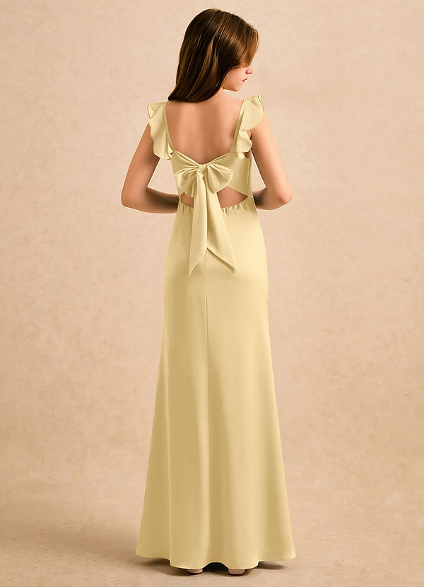 Azazie Novalie Girls Formal Flower Girl Dresses Butter Mermaid Bow Stretch Satin Dress image1