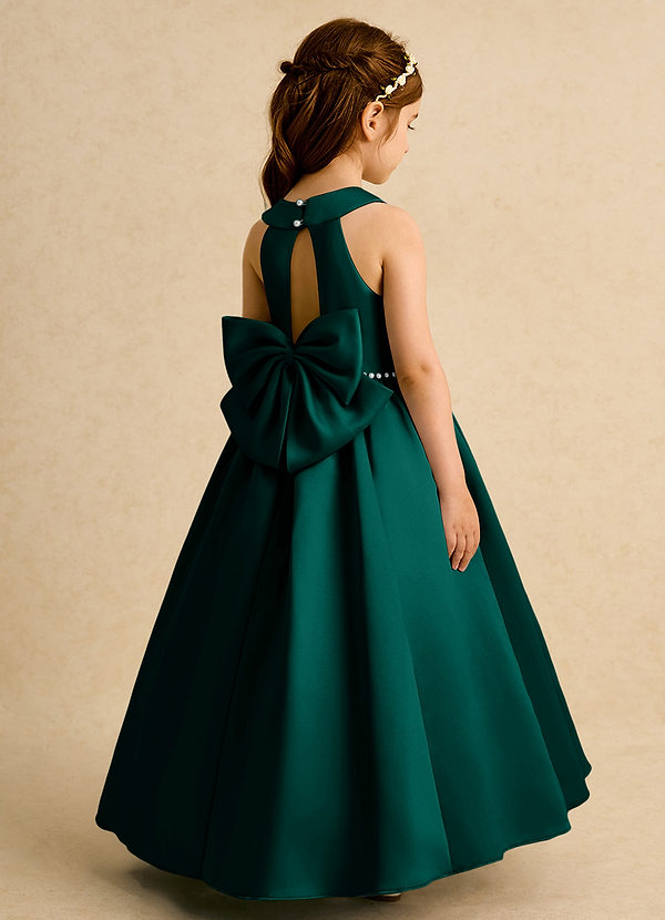 Azazie Daisies Robes de Fillette d'Honneur Robe Princesse en Mat Satiné Arc Vert Pin image1