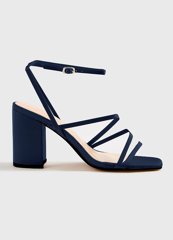 front Matching Color Matte Satin Ankle Strap Block Heel Sandals