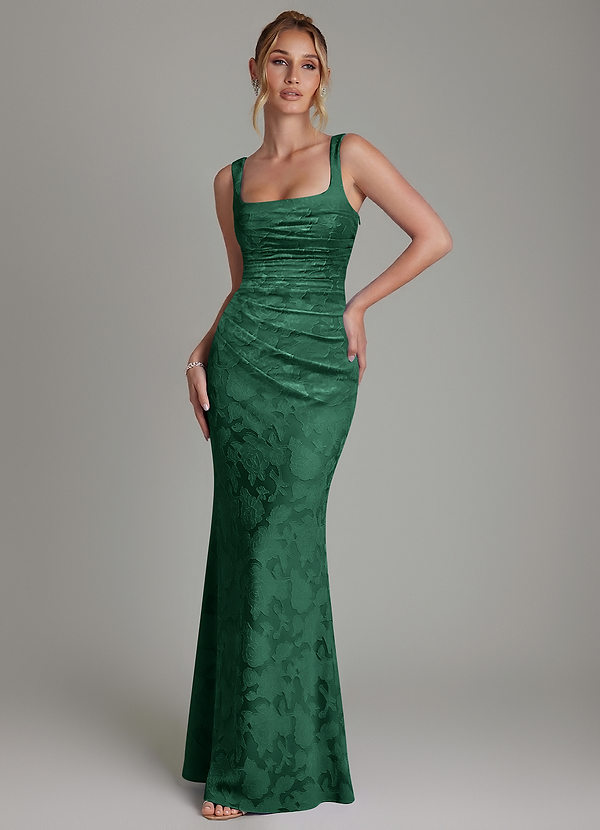 Azazie Agustina Abiti da Damigella Abito Sirena in Burnout Floreale Corsetto Verde Scuro image1