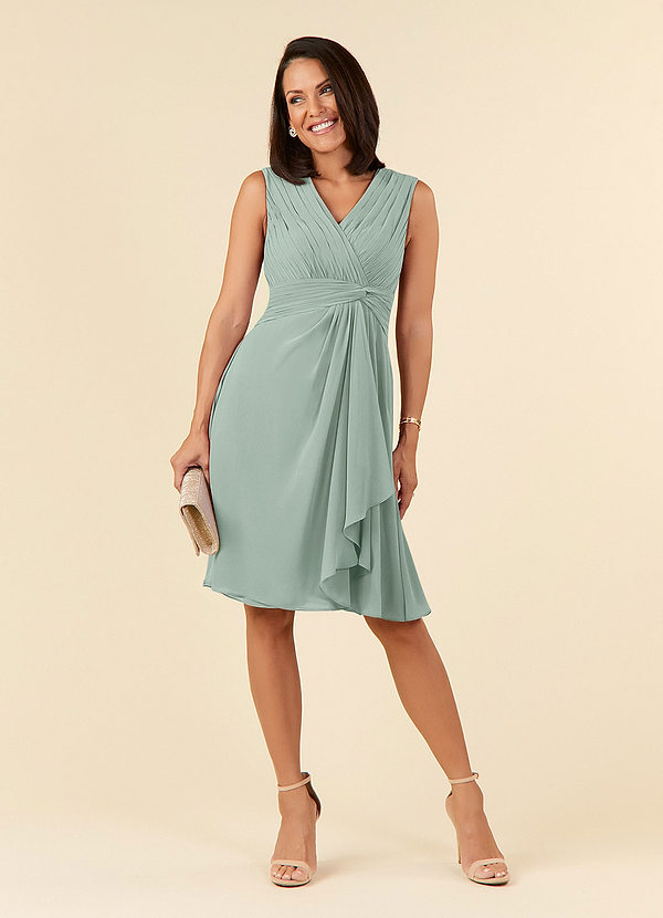 Azazie Theron Mother of the Brides Dresses Agave A-Line V-Neck Pleated Chiffon Dress image1