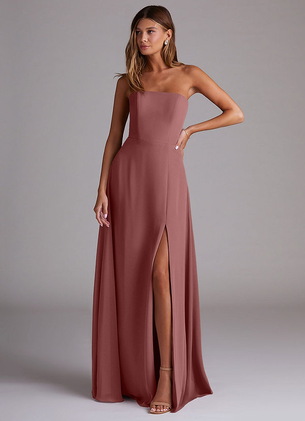Azazie Wren Bridesmaid Dresses Desert Rose A-Line Side Slit Chiffon Convertible Dress image1