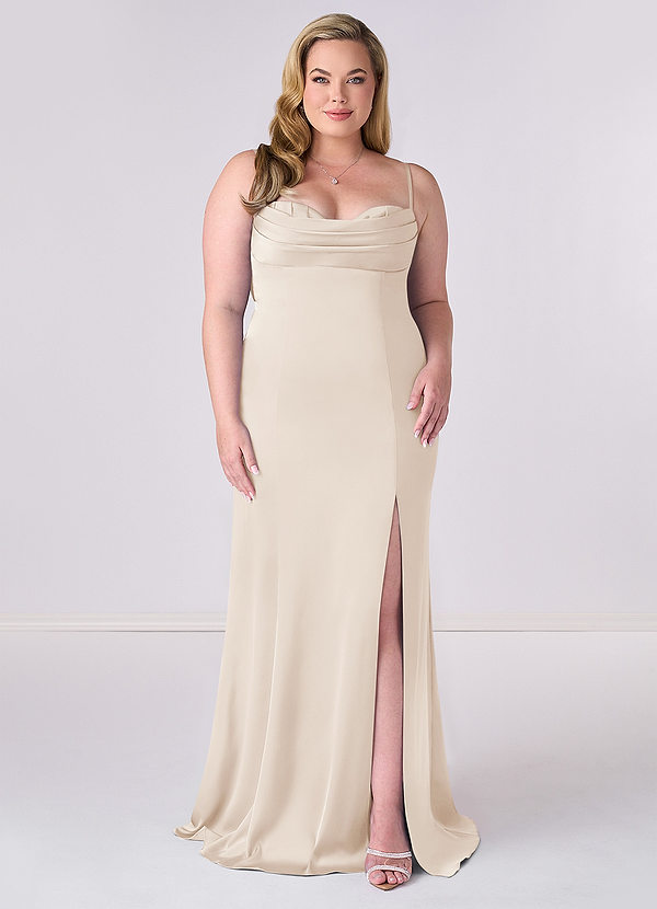 Barbie ♥ Azazie Abiti da Damigella Abito Sirena in Raso Elasticizzato Corsetto Alabastro Bianco image1