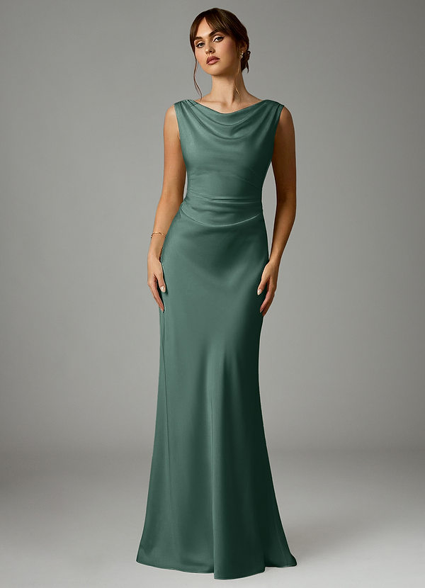Azazie Kieryn Robes Demoiselle d'honneur Robe Sirène en Satin extensible Plissée Eucalyptus image1