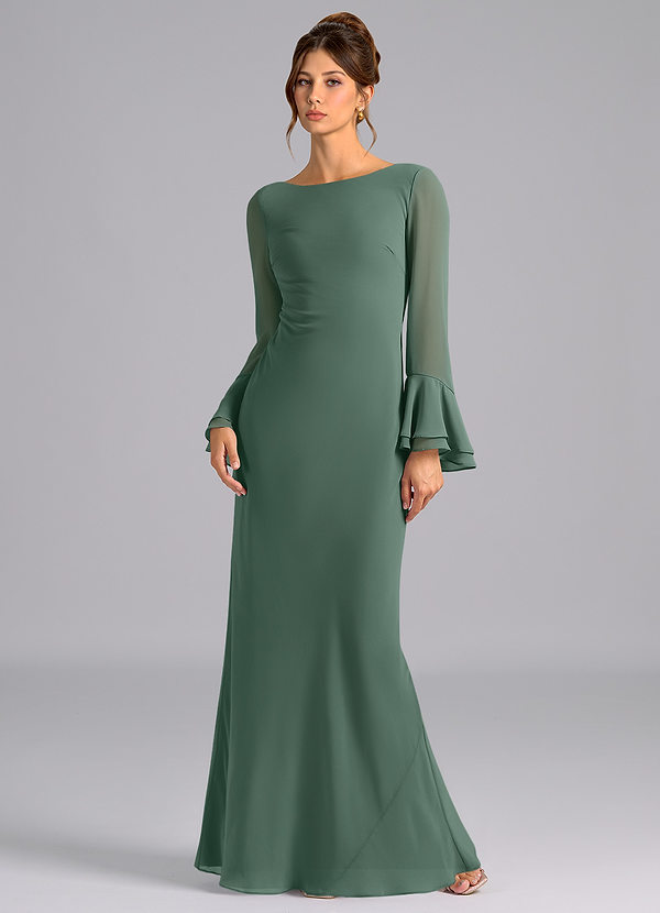 Azazie Leone Abiti da Damigella Abito Sirena in Chiffon Corsetto Muschio Marino image1