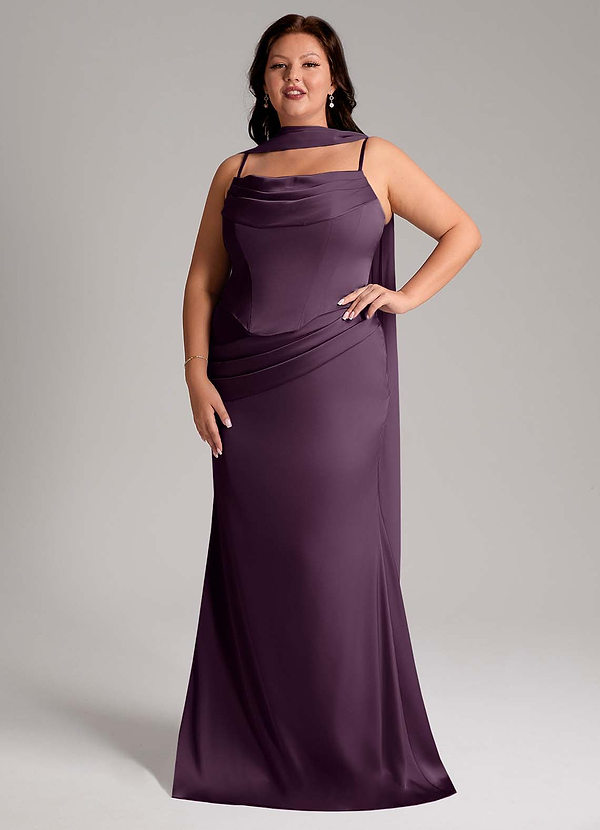 Azazie Sorrel Bridesmaid Dresses Plum Mermaid Strapless Stretch Satin Convertible Dress image1