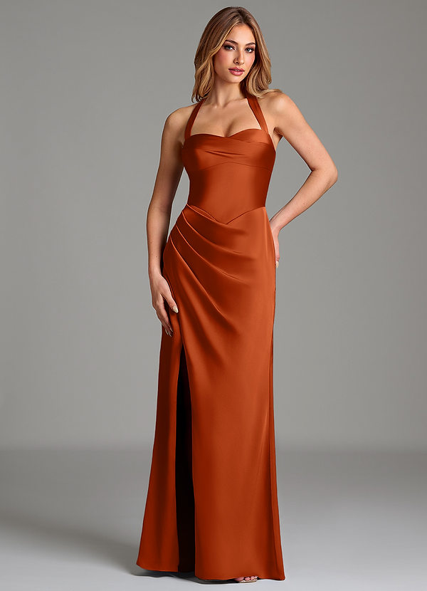 Azazie Serenity Bridesmaid Dresses Burnt Orange Mermaid Sweetheart Neckline Stretch Satin Dress image1